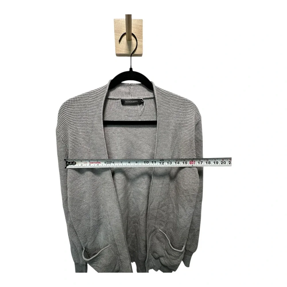 MEROKLITY‎ Womens Medium Gray Open Front Pocket Cardigan Sweater